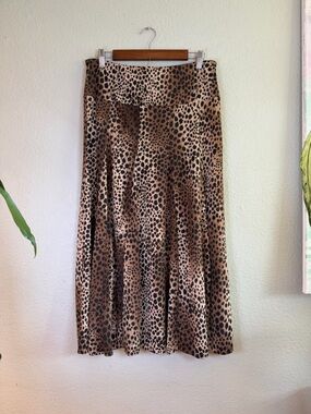 Lapis Animal Print Leopard Stretch Flowy Full A Line Maxi Skirt Wide Belt Loop L